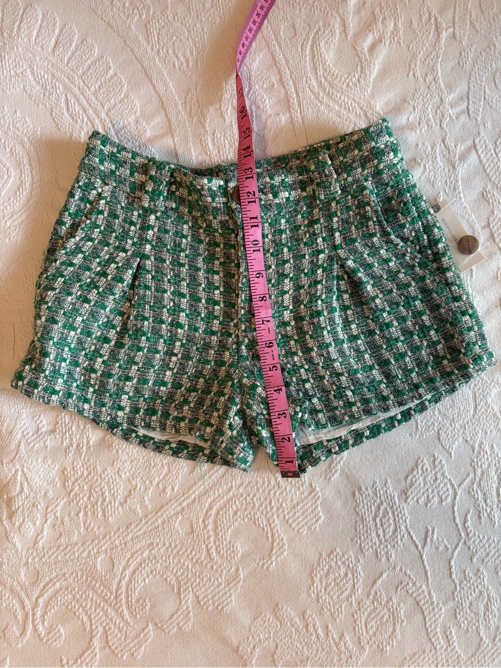 Adorable Maeve Green and White Tweed High-Waist Shorts, NWT